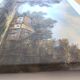 Antique painting signed "Percy" - House by the pond - oil on canvas