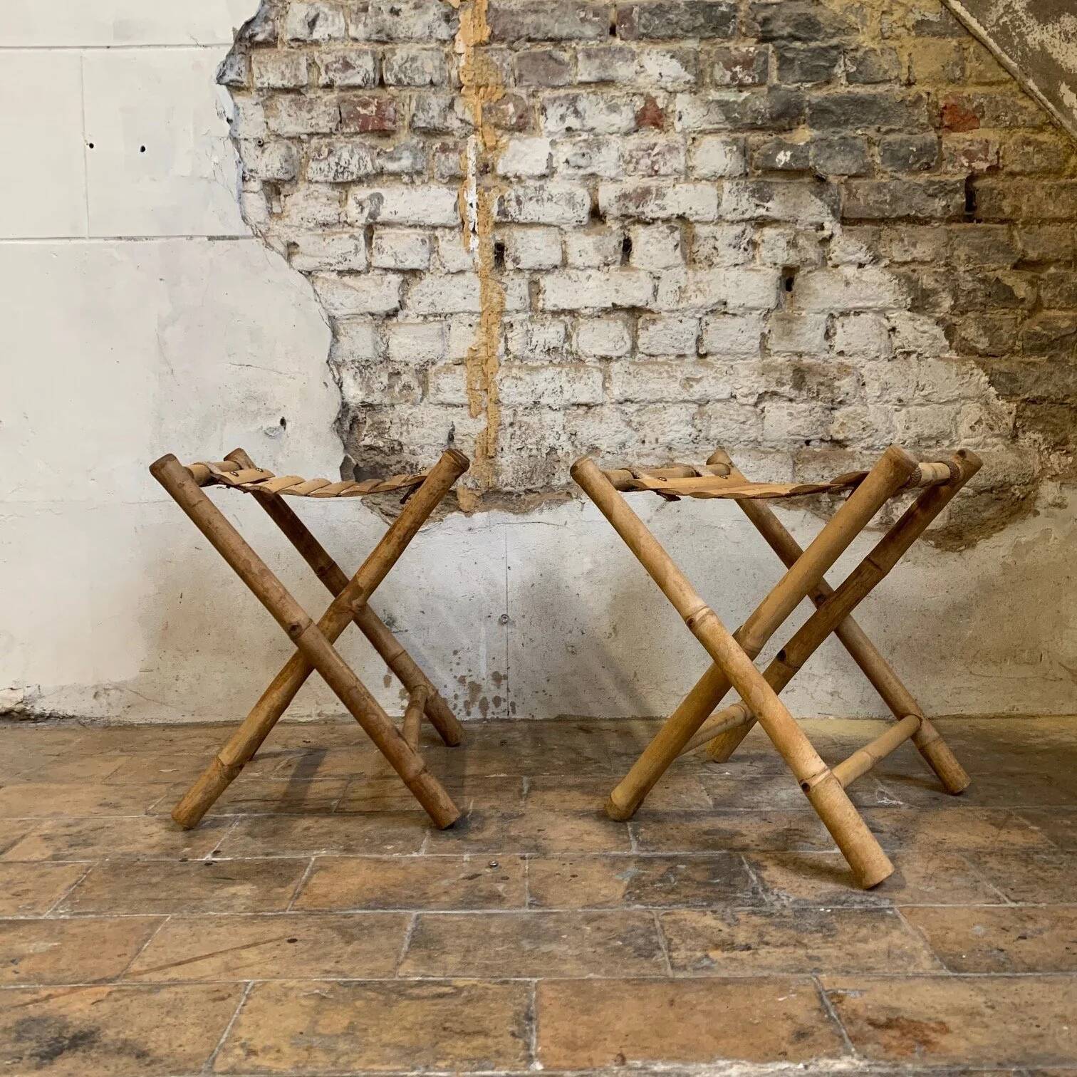 ancienne Paire de tabouret de pêcheur, bambou, XXe