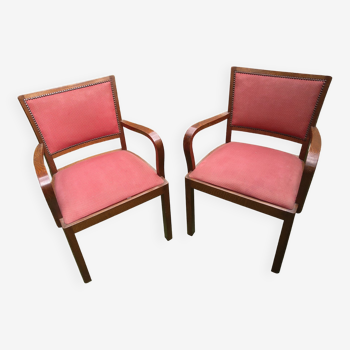 Pair of vintage bridge armchairs with vintage armrests