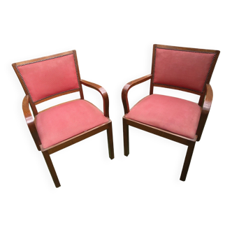 Pair of vintage bridge armchairs with vintage armrests