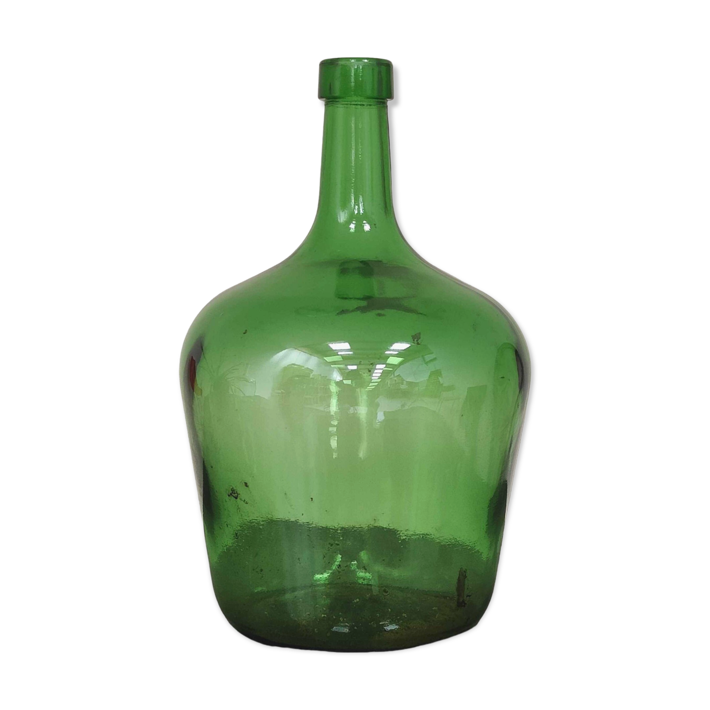 Dame Jeanne vintage emerald green glass demijohn 25cm