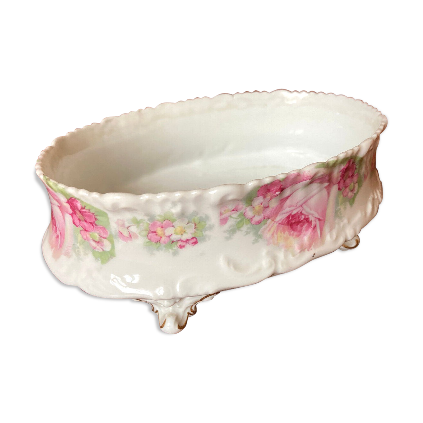 Old planter - Limoges porcelain with rose decoration - late nineteenth