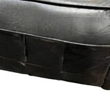 Pair of leather armchairs with marquetry armrests