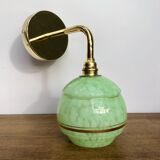Vintage tulip wall lamp in mint green and gold Clichy glass
