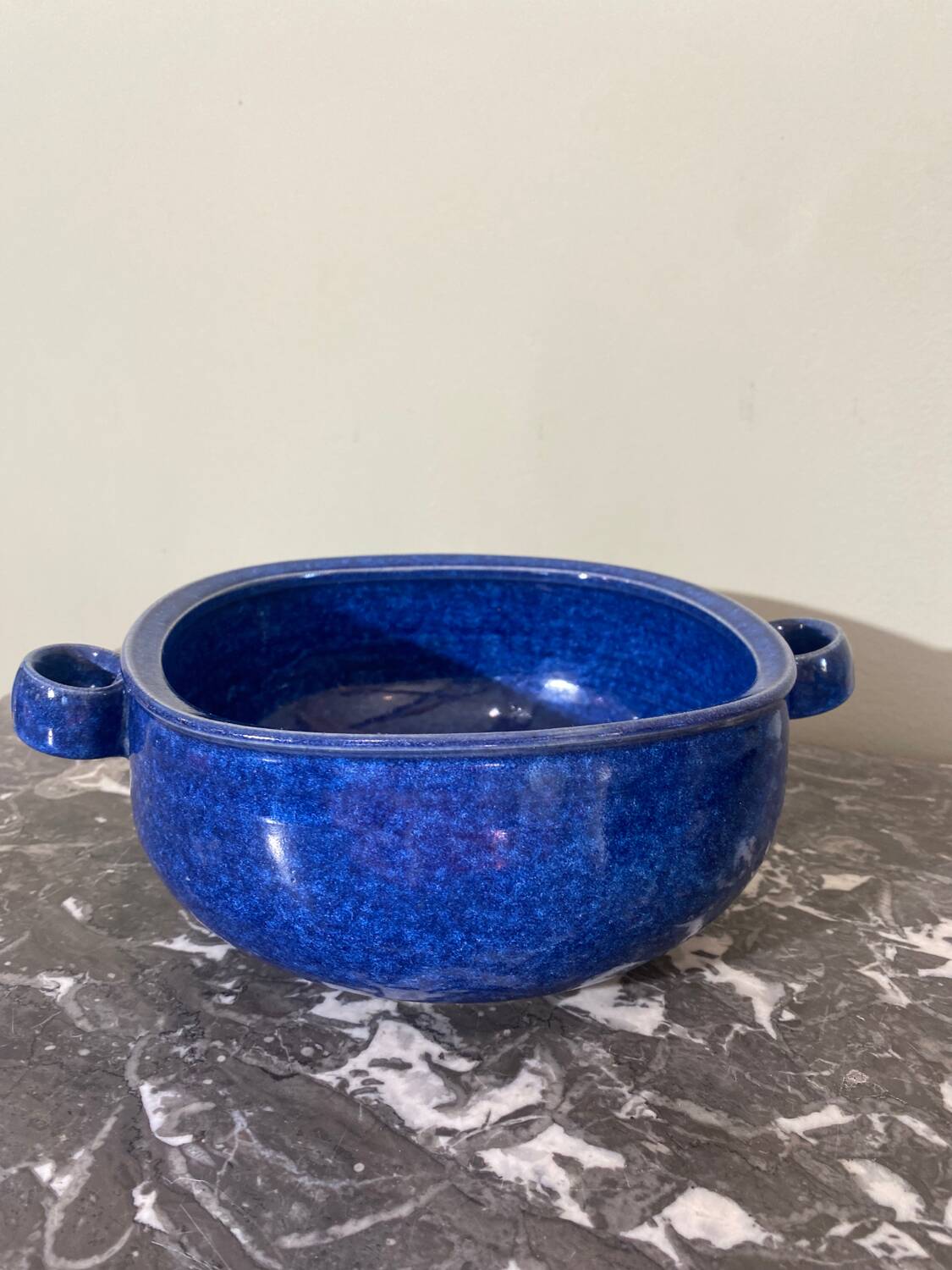 Blue glazed stoneware dish