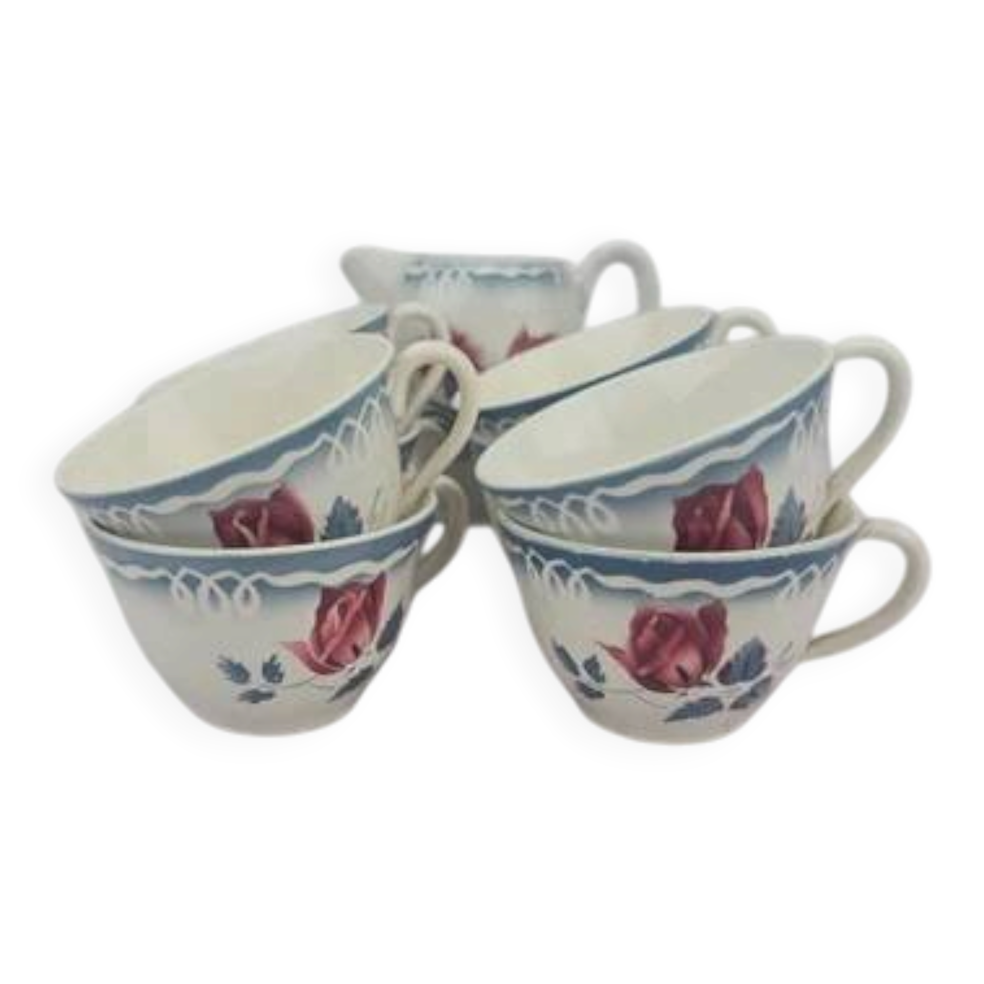 Set of 8 cups and milk jug model Marinette Digoin Sarreguemines - 1950s