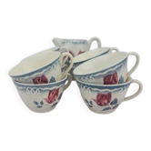 Lot de 8 tasses et pot à lait modèle Marinette Digoin Sarreguemines - Années 50