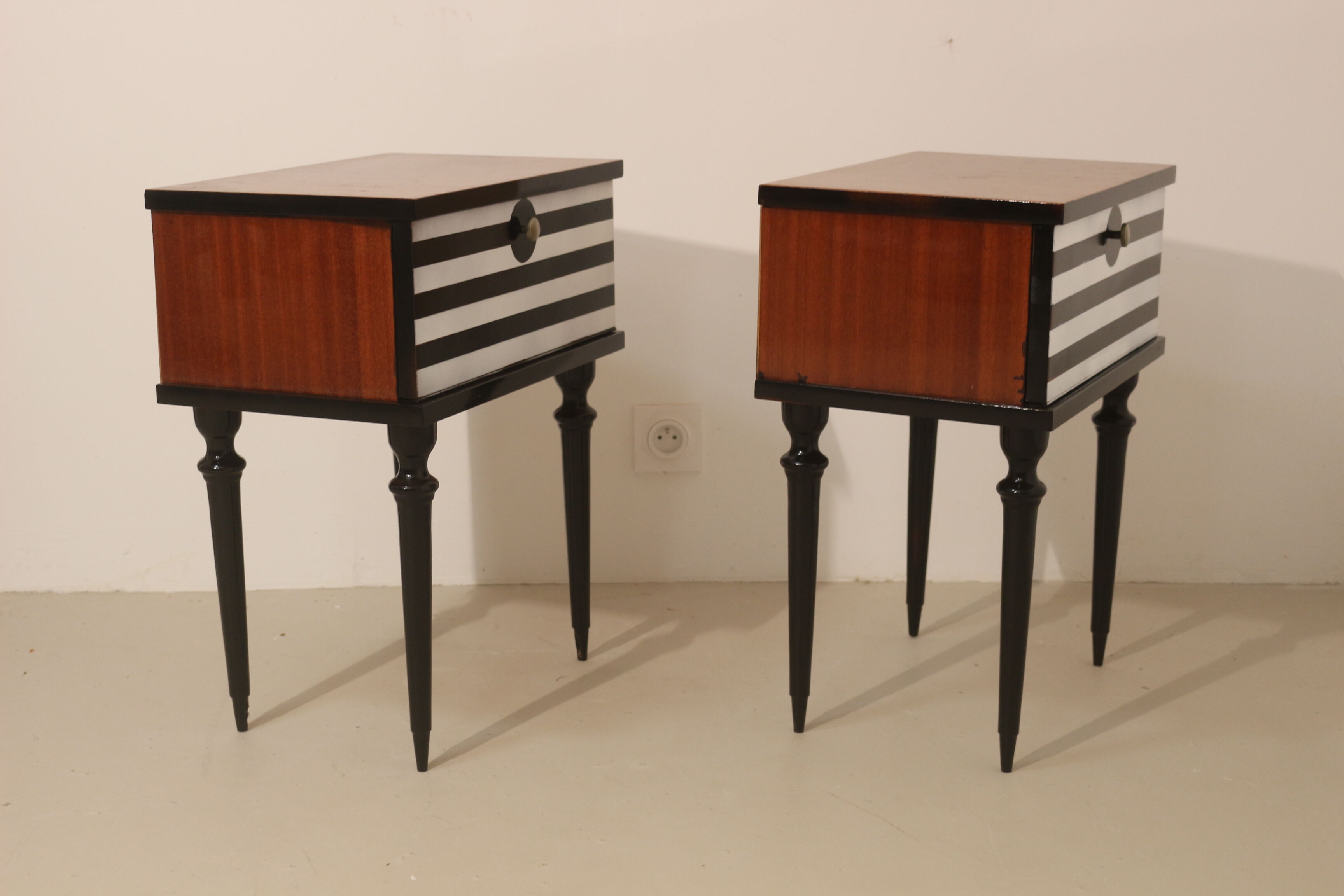 Pair of bedside table restyled swing door year 60