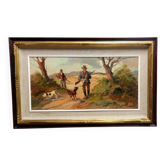 Renzo Martini - Chasseurs - Peinture à l'huile sur contreplaqué 60x30 cm