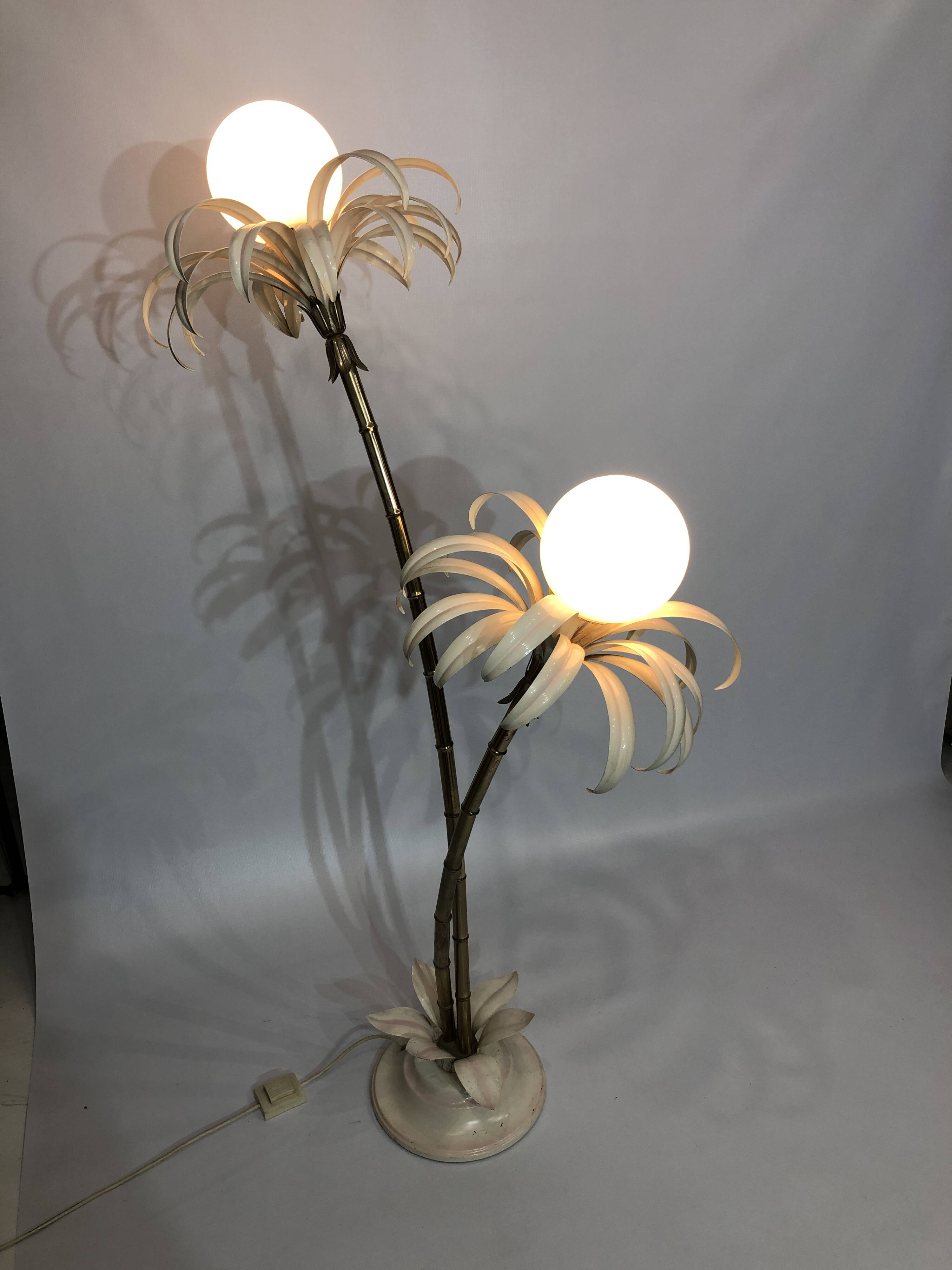 Two branch palm tree floor lamp 1970s italian hollywood regency brass
