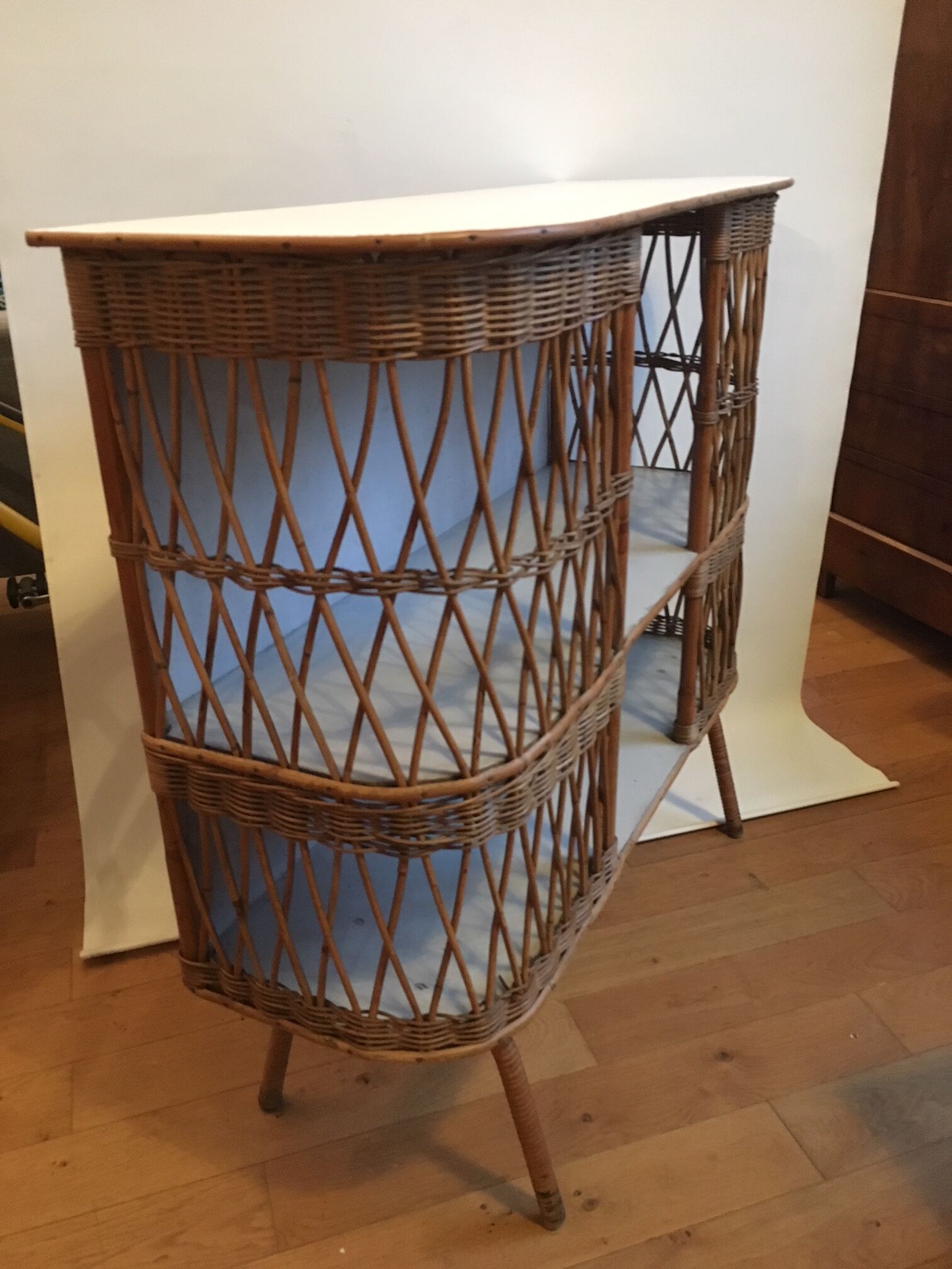 Sideboard of rattan and wood