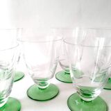 8 two-tone Art Deco engraved crystal stemware