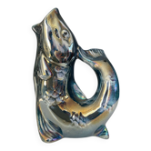 Cruche poisson vintage en porcelaine irisée