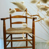 Wood and straw armchair