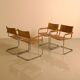 Ensemble de 4 chaises italienne en cuir cognac "Cantilever" par Marcel Breu