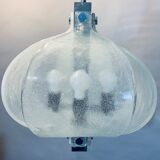 1960s Kaiser Leuchten Murano Frosted Glass and Chrome Ceiling Hanging Light