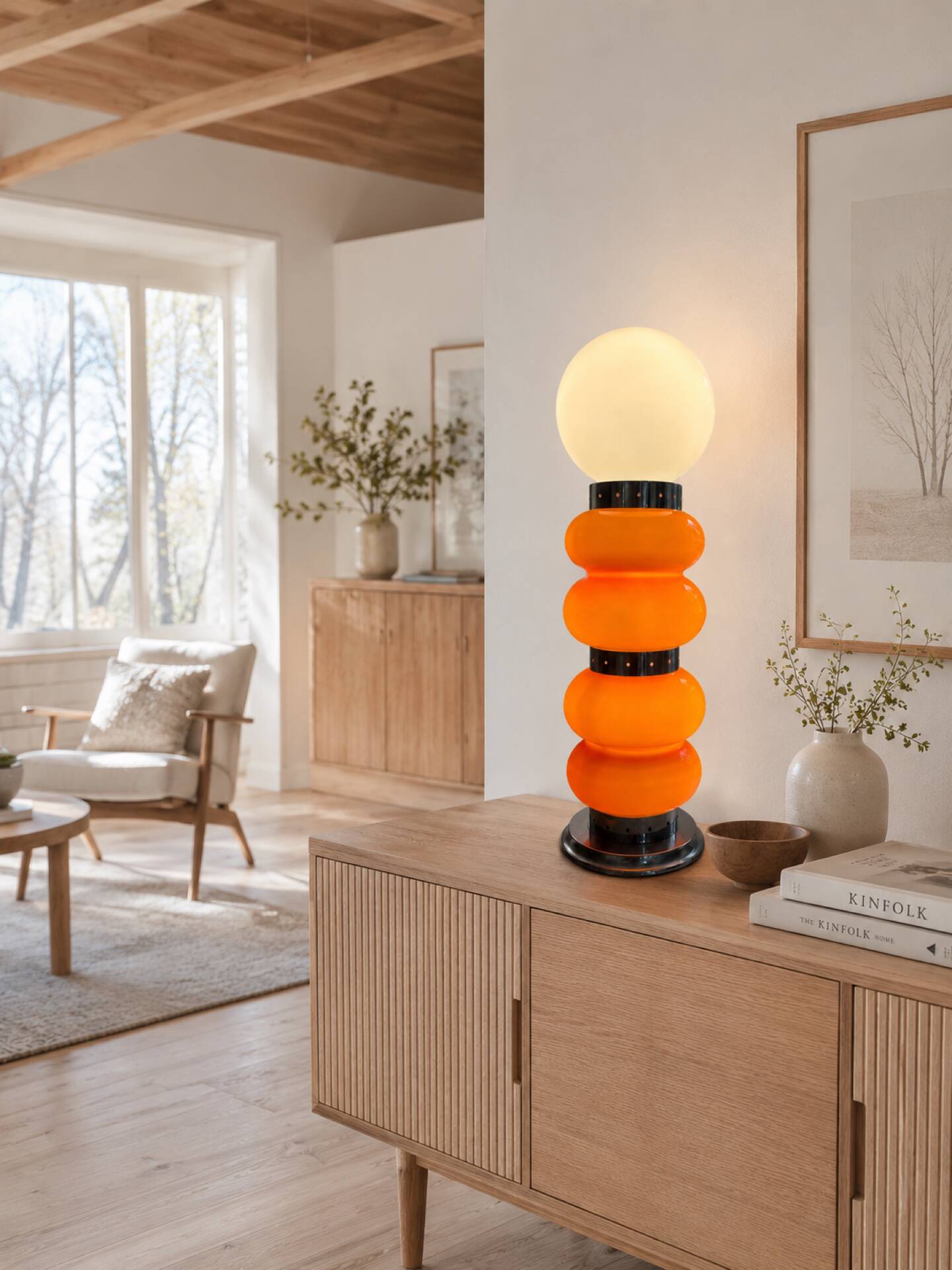 Vintage orange glass lamp – attributed to Carlo Nason, 1970s