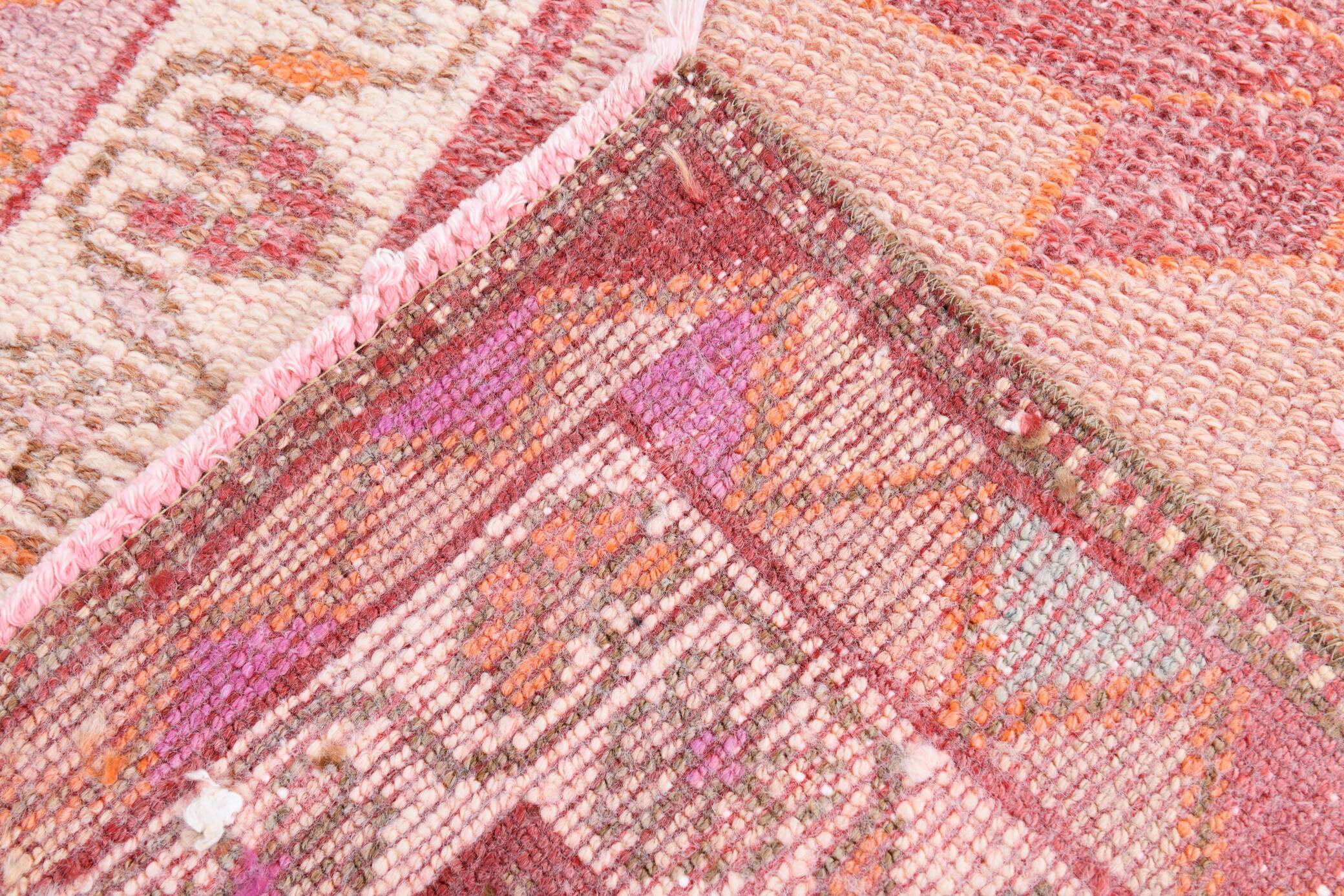 3x13 Rug For Kitchen Red Beige Oushak Vintage Runner Rug, 83x386Cm