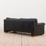 Black leather mid century 2,5 seater sofa