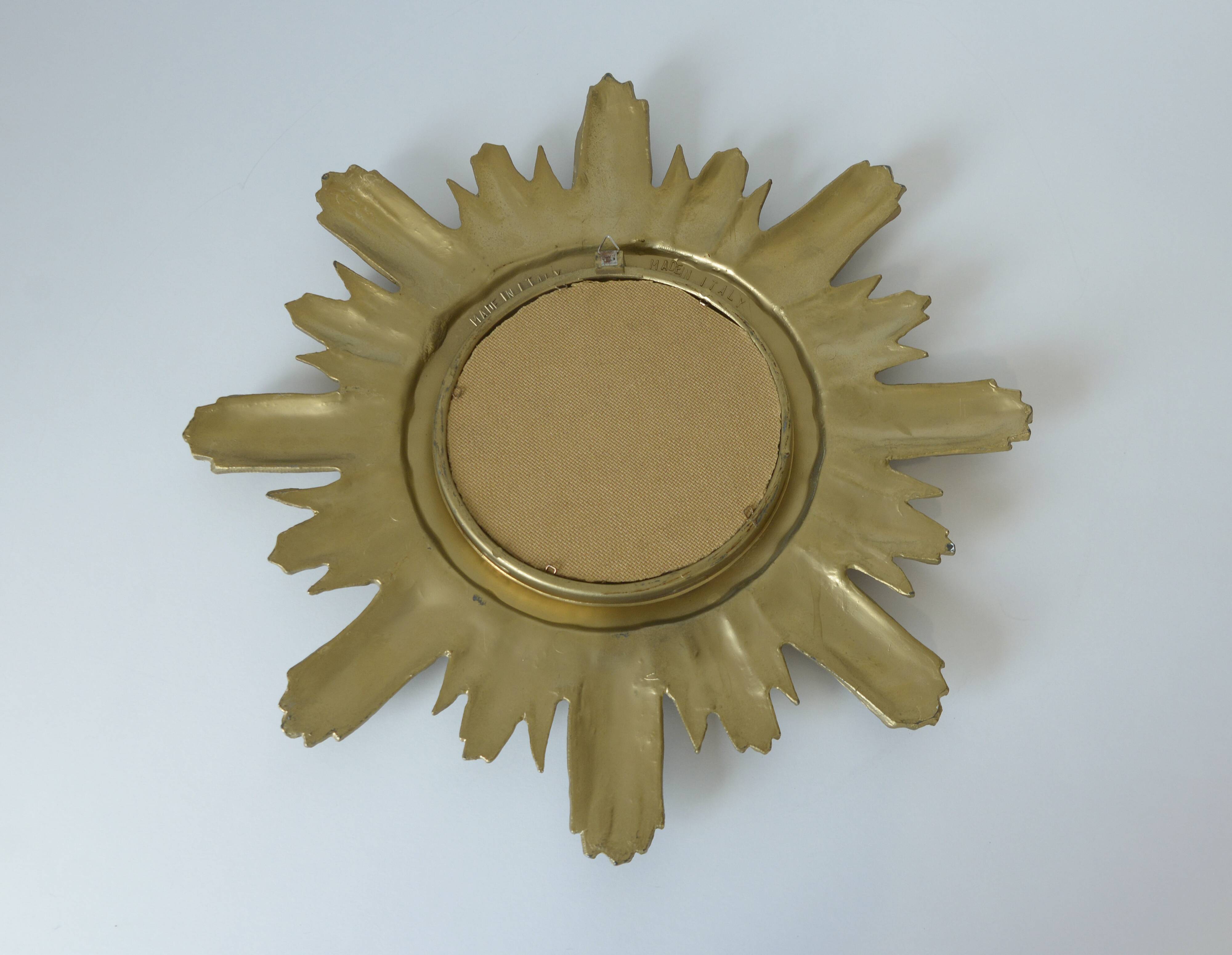 Vintage Gold Sunburst Wall Mirror Made in Italy 1960's Hollywood Regency