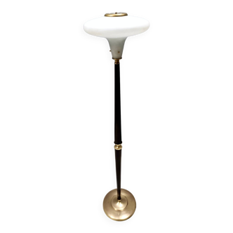 lampadaire vintage en verre, bois et laiton, Italie