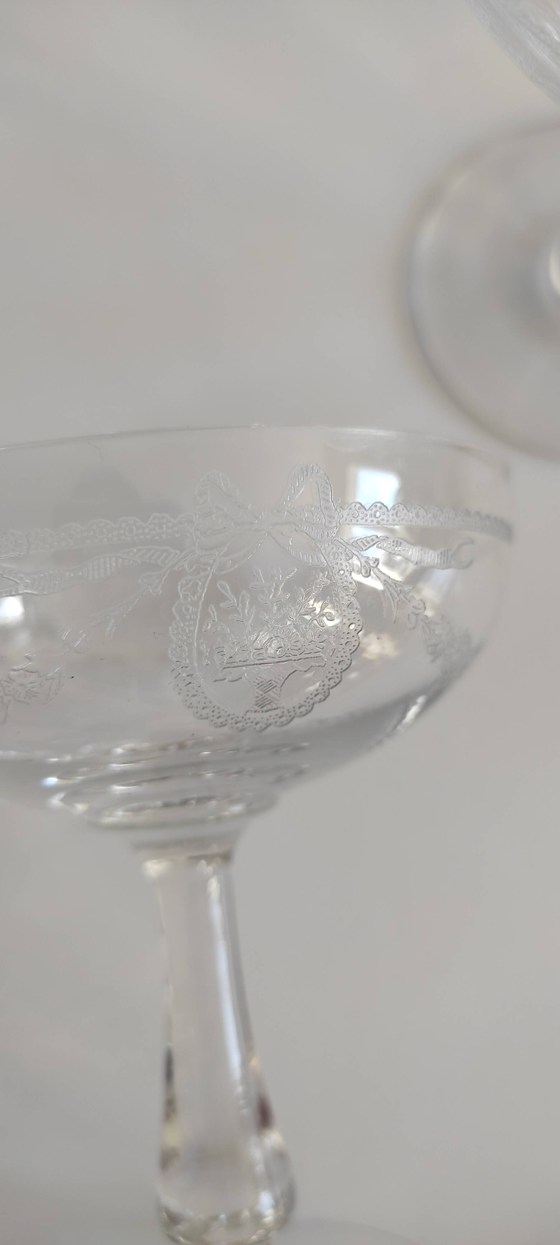 Crystal champagne coupes from Saint Louis.