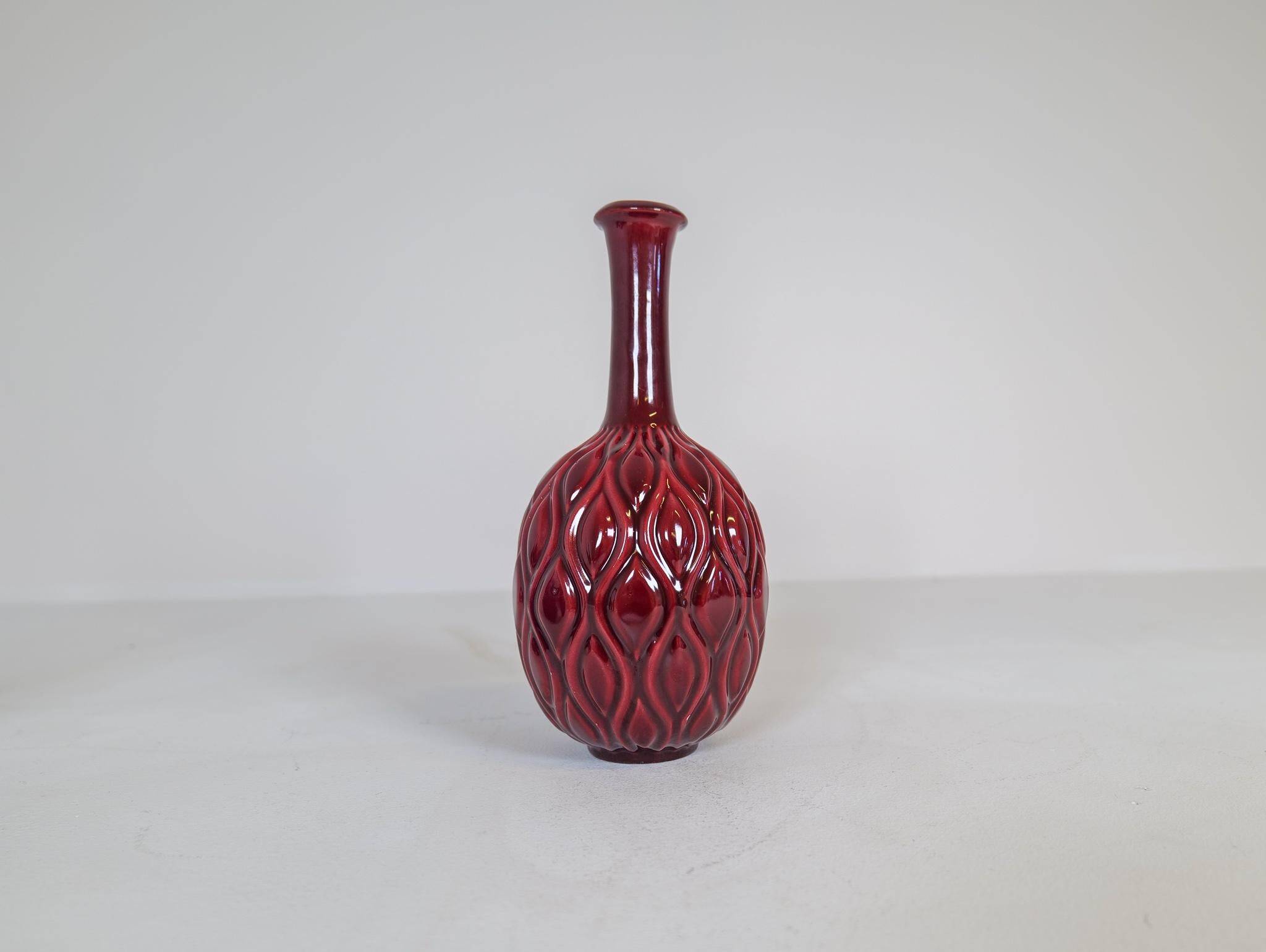 Blue and red peacock vases Midcentury Sven Erik Skawonius Upsala Ekeby, 1950s