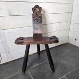 Vintage Spanish tripod chair in carved wood