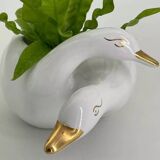 Vintage white and gold porcelain two swan planter