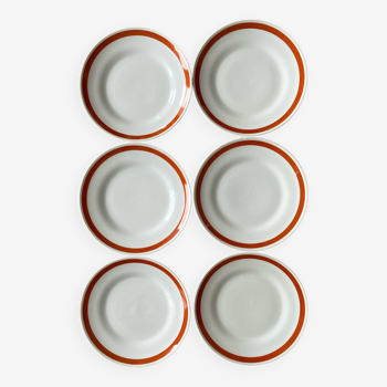 Assiettes plates en porcelaine blanche contour brun orangé vintage 6 Richard Ginori