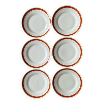 Assiettes plates en porcelaine blanche contour brun orangé vintage 6 Richard Ginori