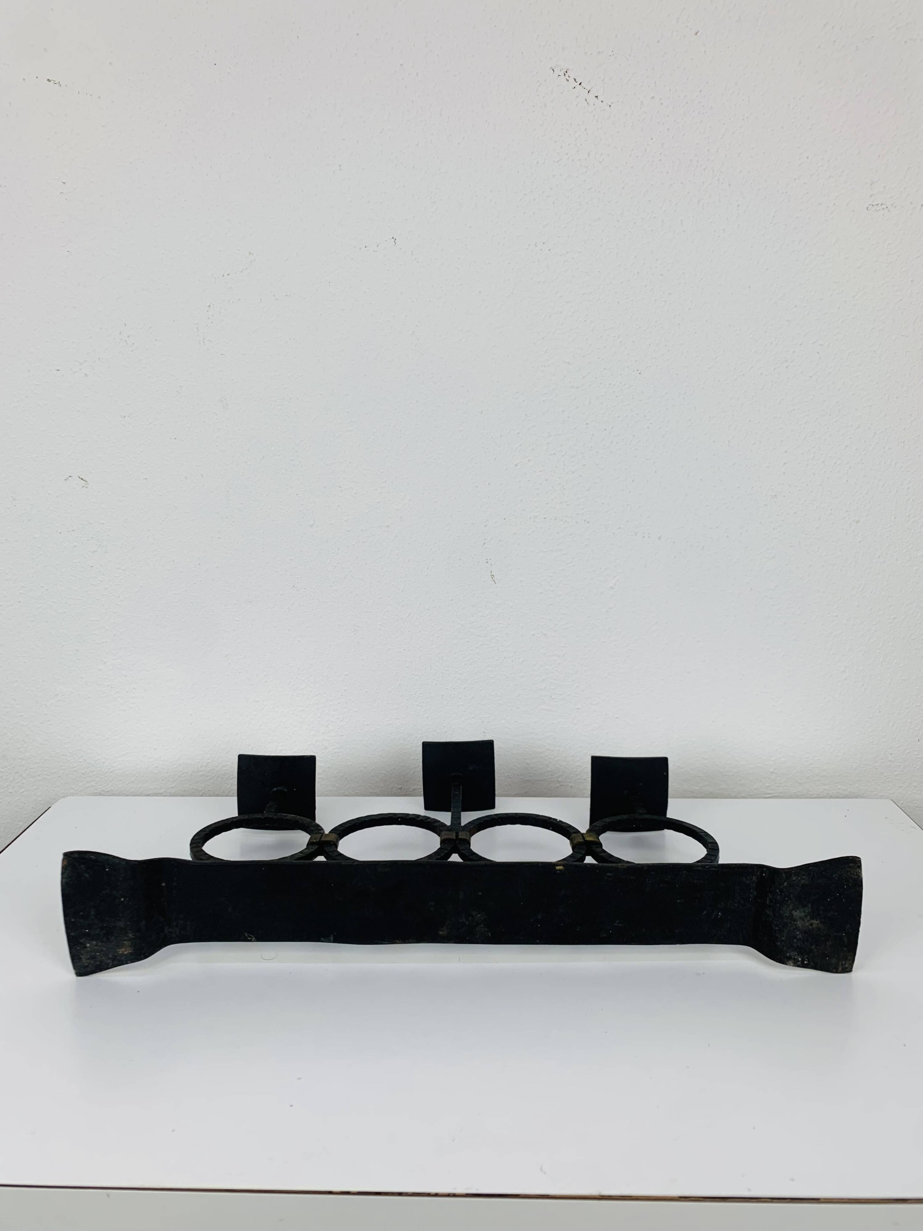 Vintage Brutalist Wrought Iron Triple Candle Holder