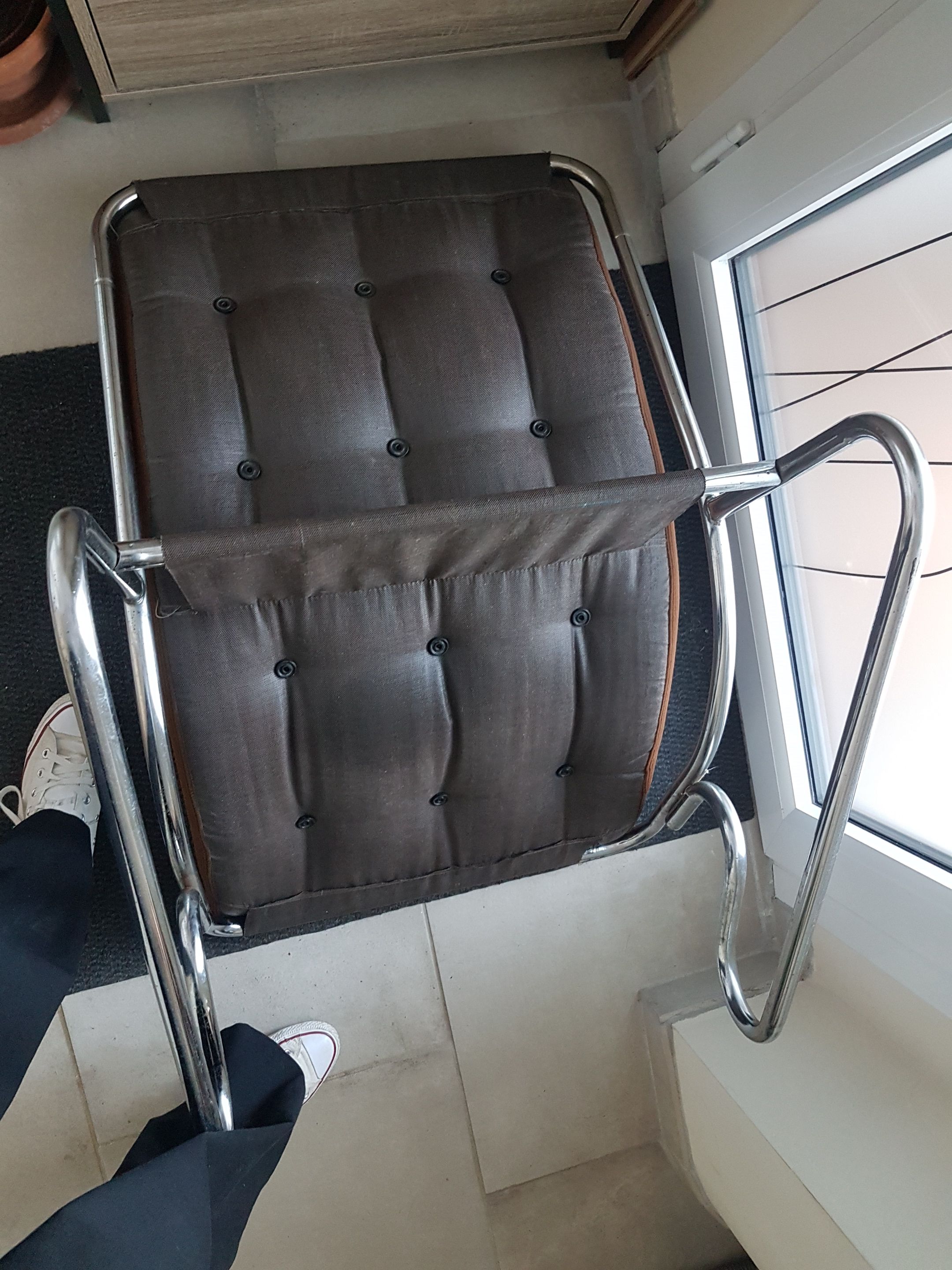 Chair tubular in Brown velvet of the 1970s