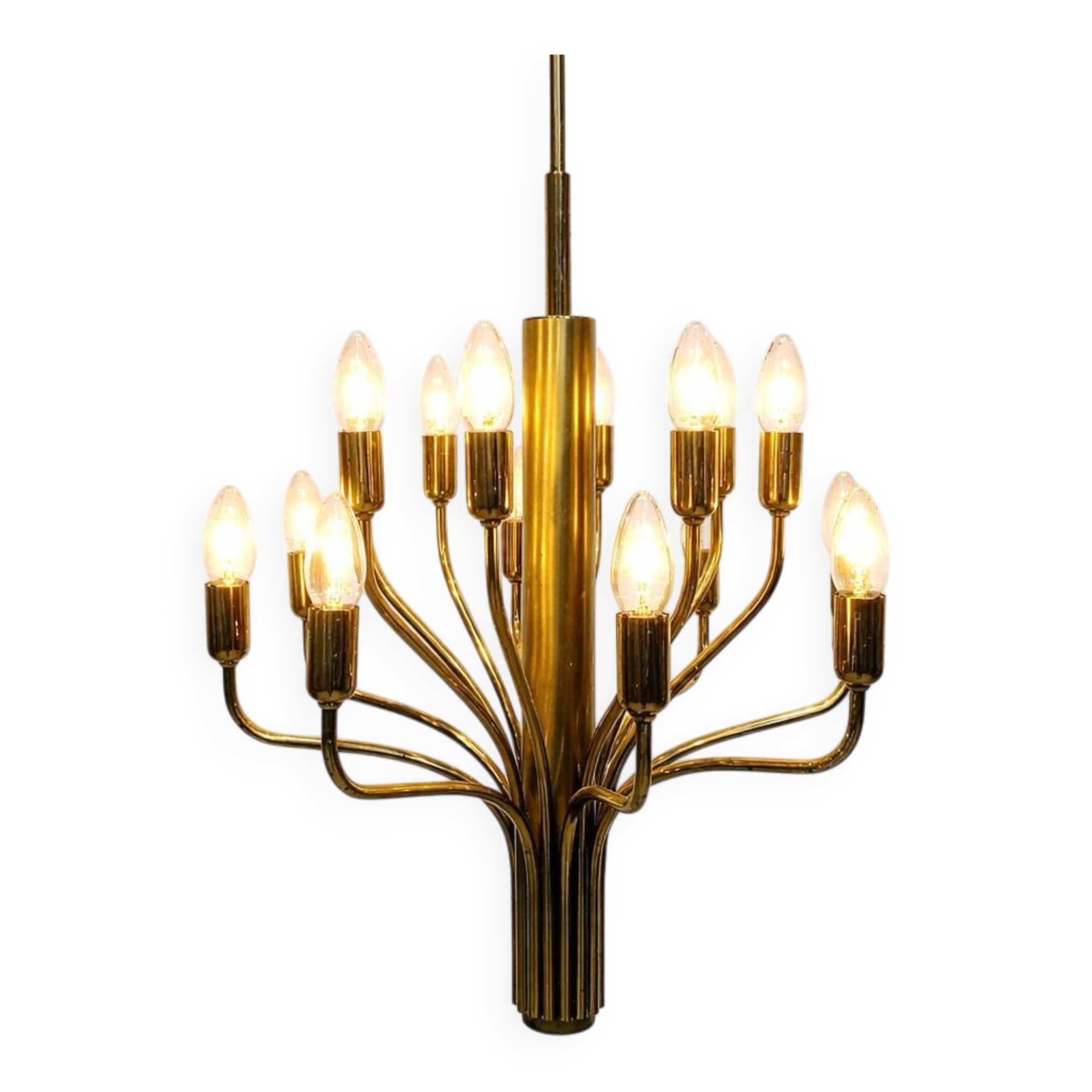 Brass chandelier with 16 lights, 1970s.