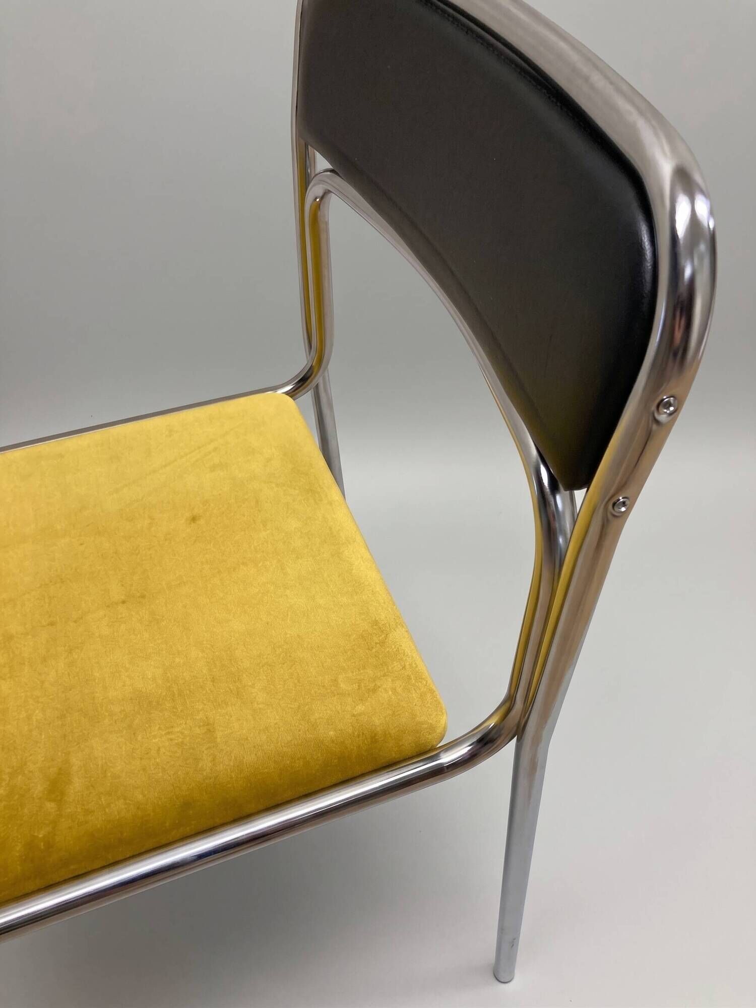 Vintage tubular chair in chrome, skai and yellow velvet, 1970s.