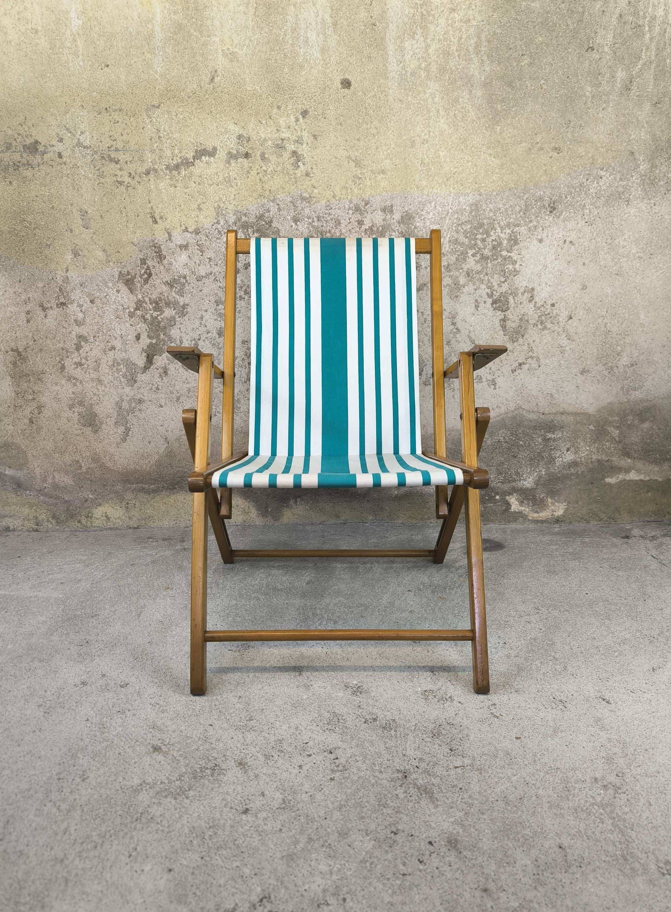 Vintage wooden and canvas folding garden chair