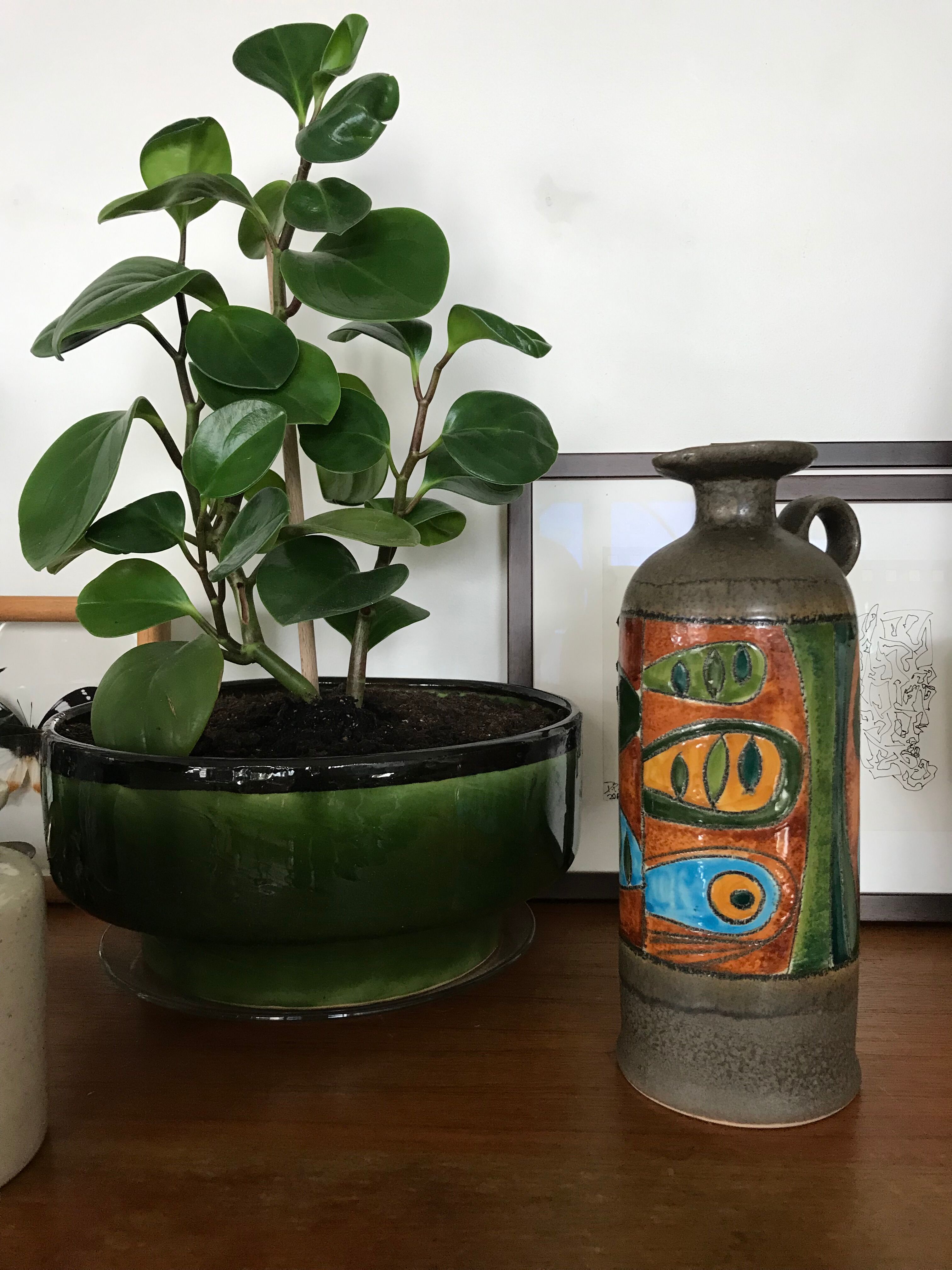 Enamelled stoneware pitcher