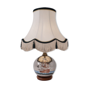 lampe de table antique en verre mercure, galion et navire, soufflé à la main, ca des années 1920, anglais, rebranché