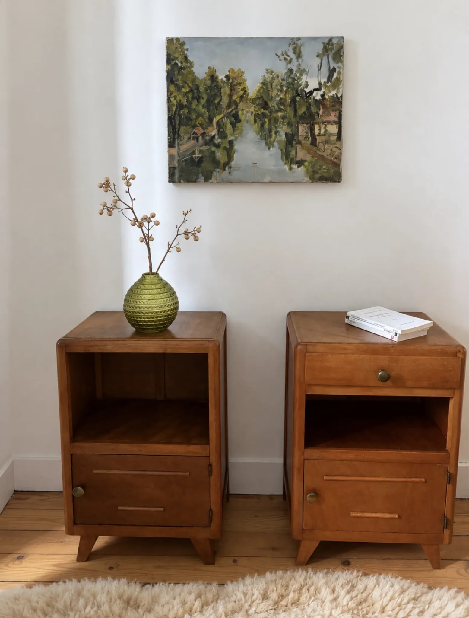 Pair of vintage 1950s oak bedside tables