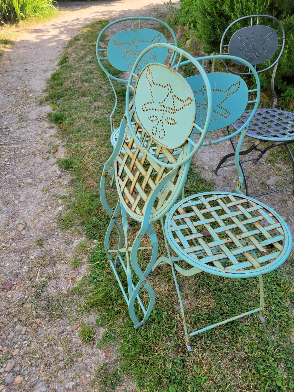 Wrought iron folding garden chairs