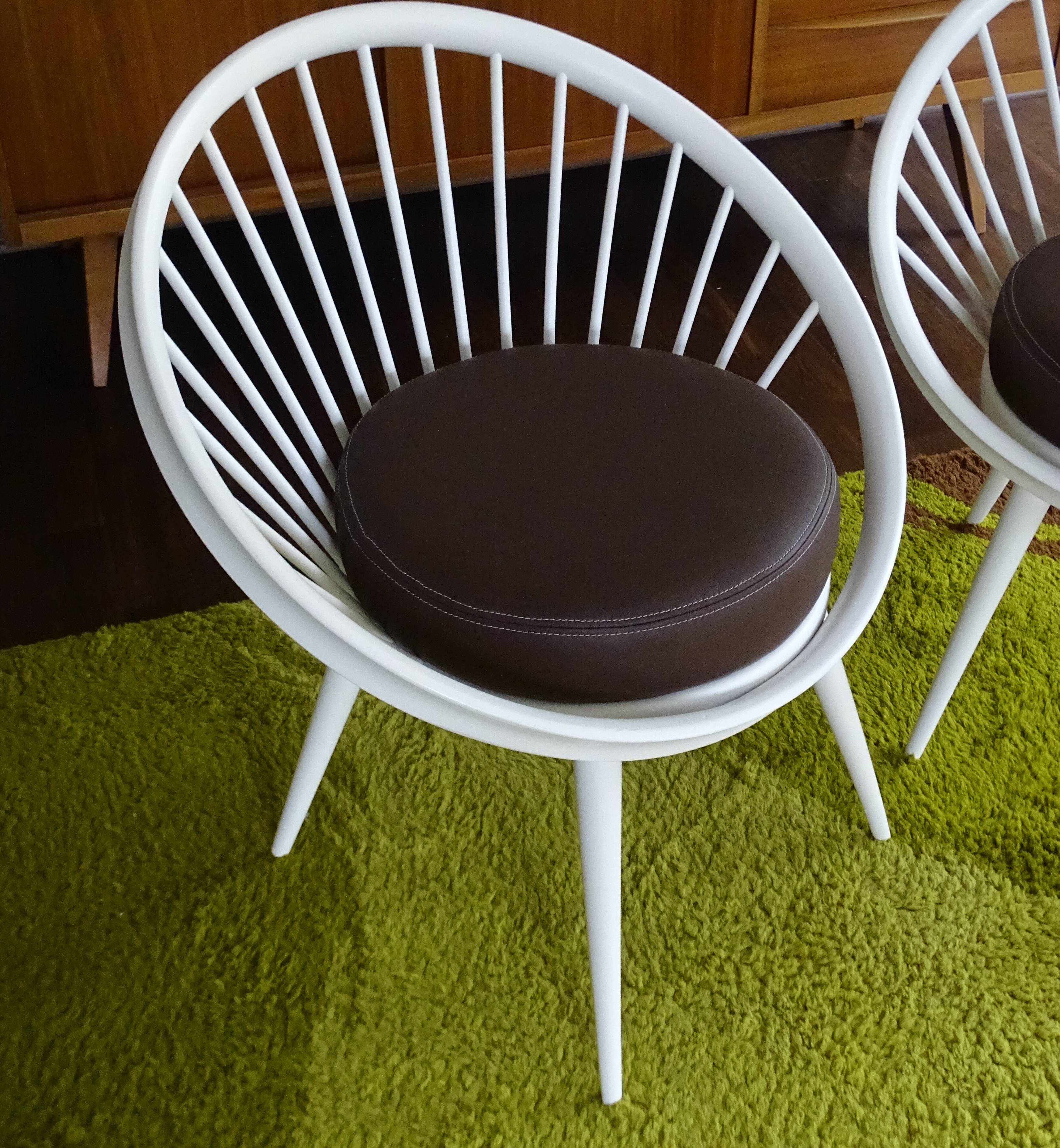 Pair of Scandinavian Armchairs, Wood and Leather