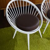 Pair of Scandinavian Armchairs, Wood and Leather