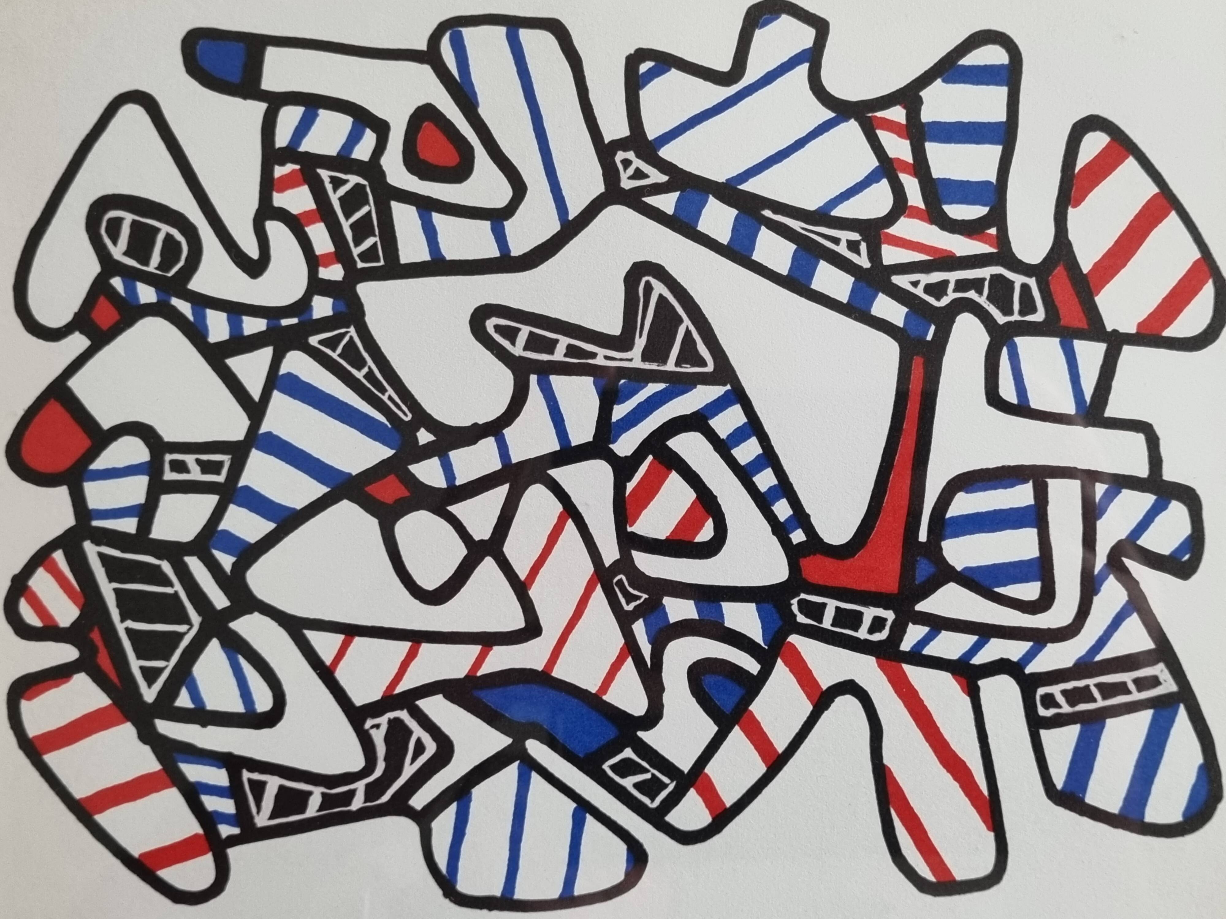 Silkscreen print after Jean Dubuffet, framed, 1970s, 28 x 27 cm