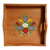 Hand-painted solid wood serving tray, folk art