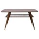 Mid-century German coffee table with rattan shelf and brass legs