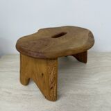 Brutalist solid wood side table /stool , 1970s