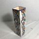 Square old glazed ceramic vase design flowers vintage