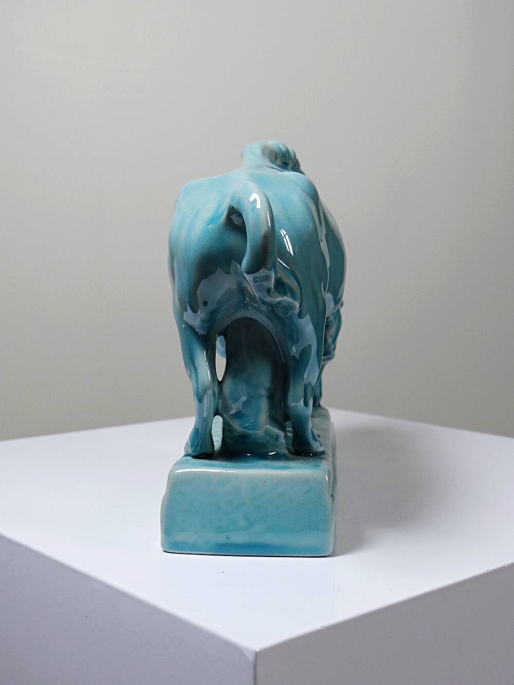 Bison Zsolnay in turquoise glazed earthenware, Hungary, 1940s-50s.