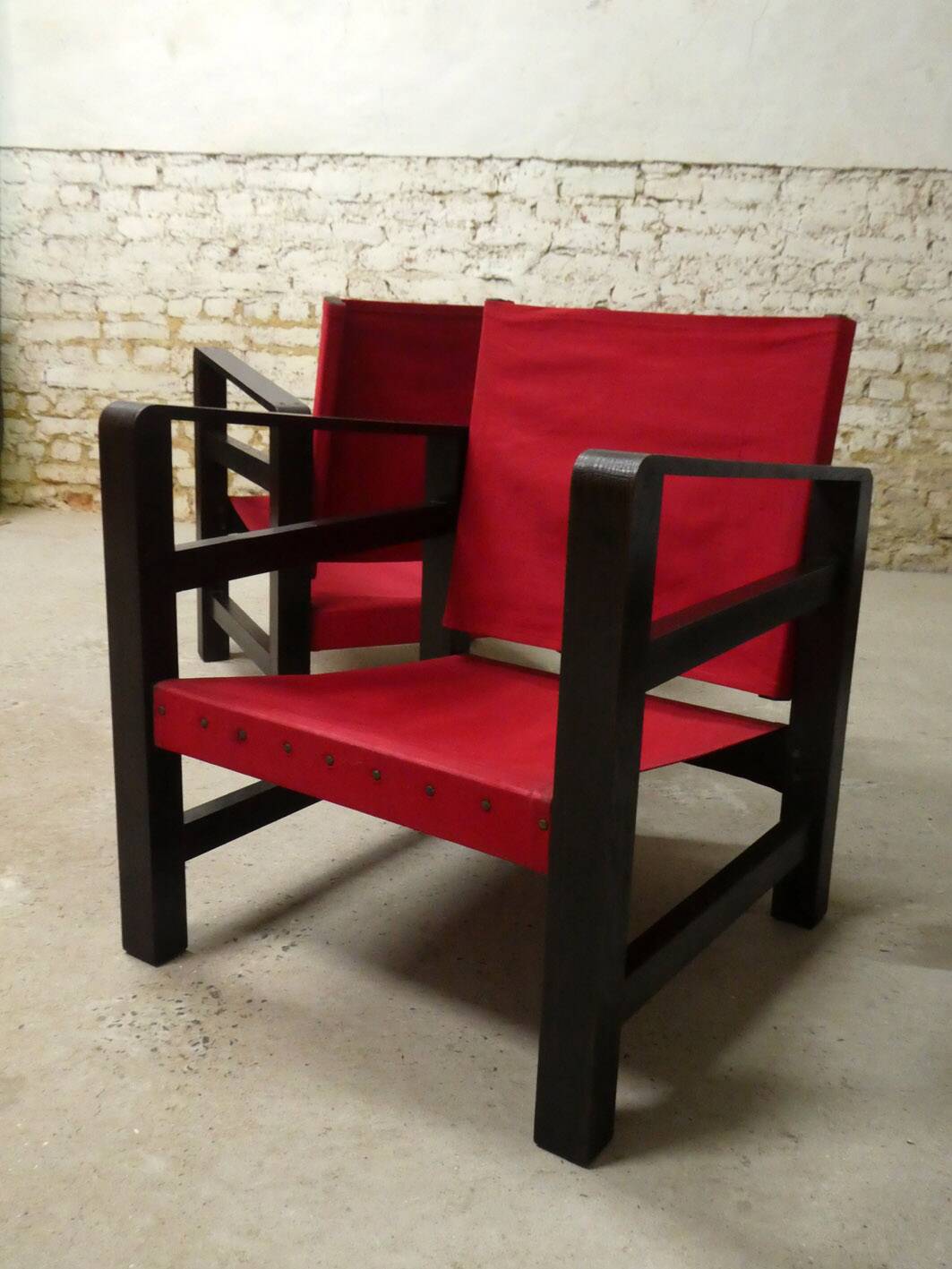 pair of oak safari armchairs, 1950