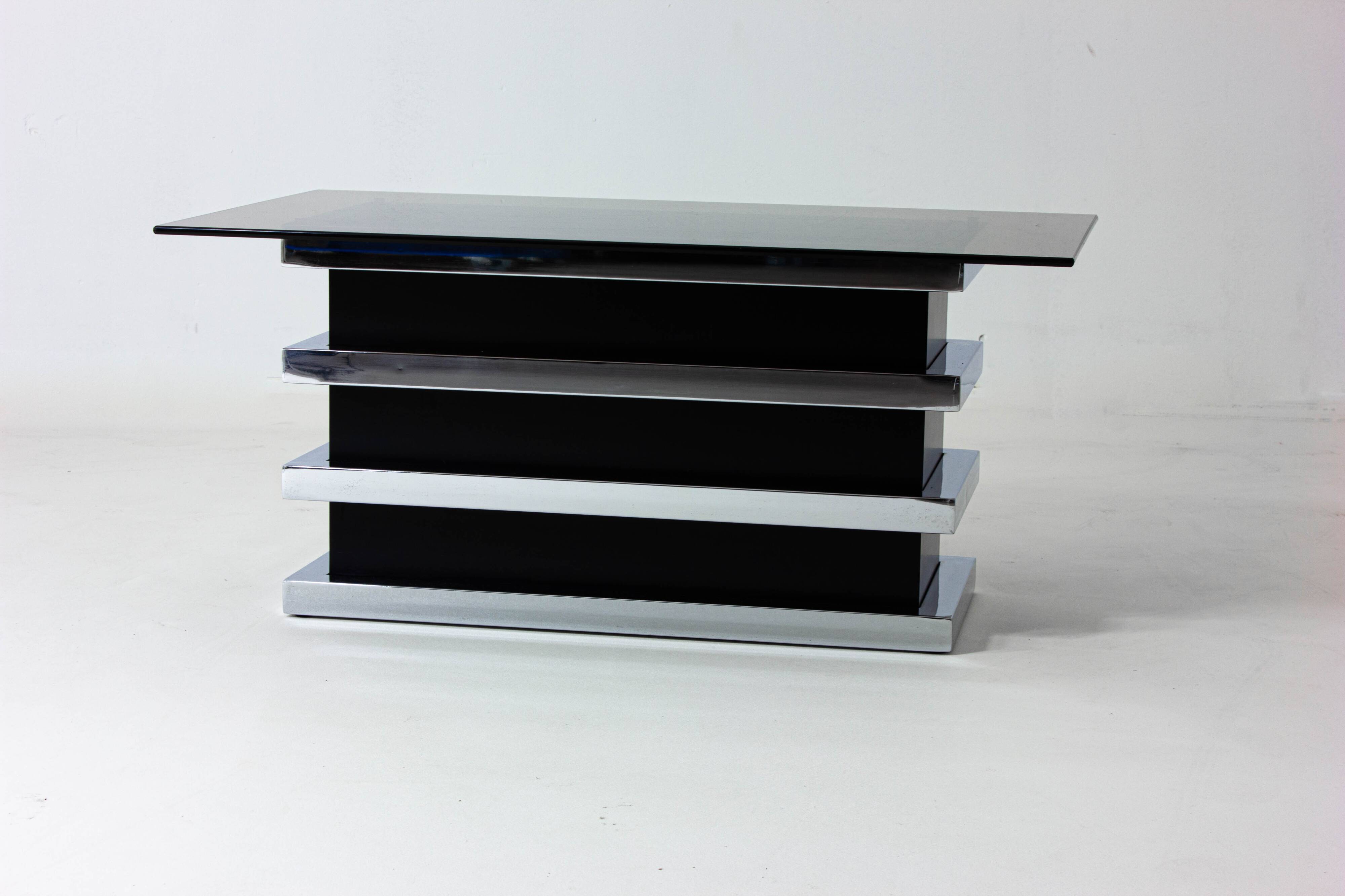Black and chrome vintage coffee table by Belgo Chrom, 1970s